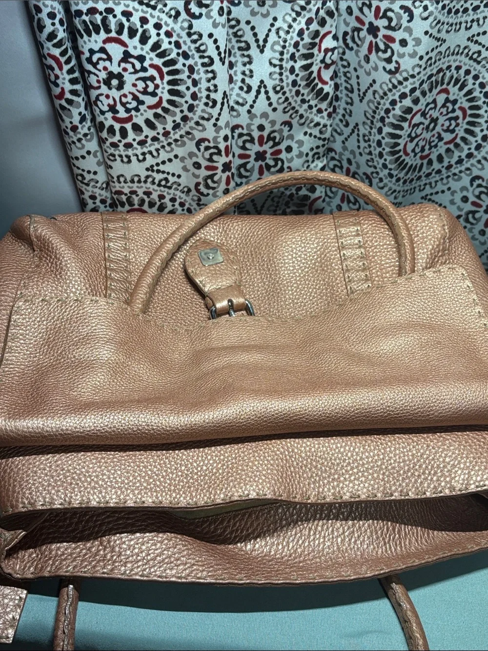 Fendi Selleria Linda Metallic Bronze Leather Satchel Bag